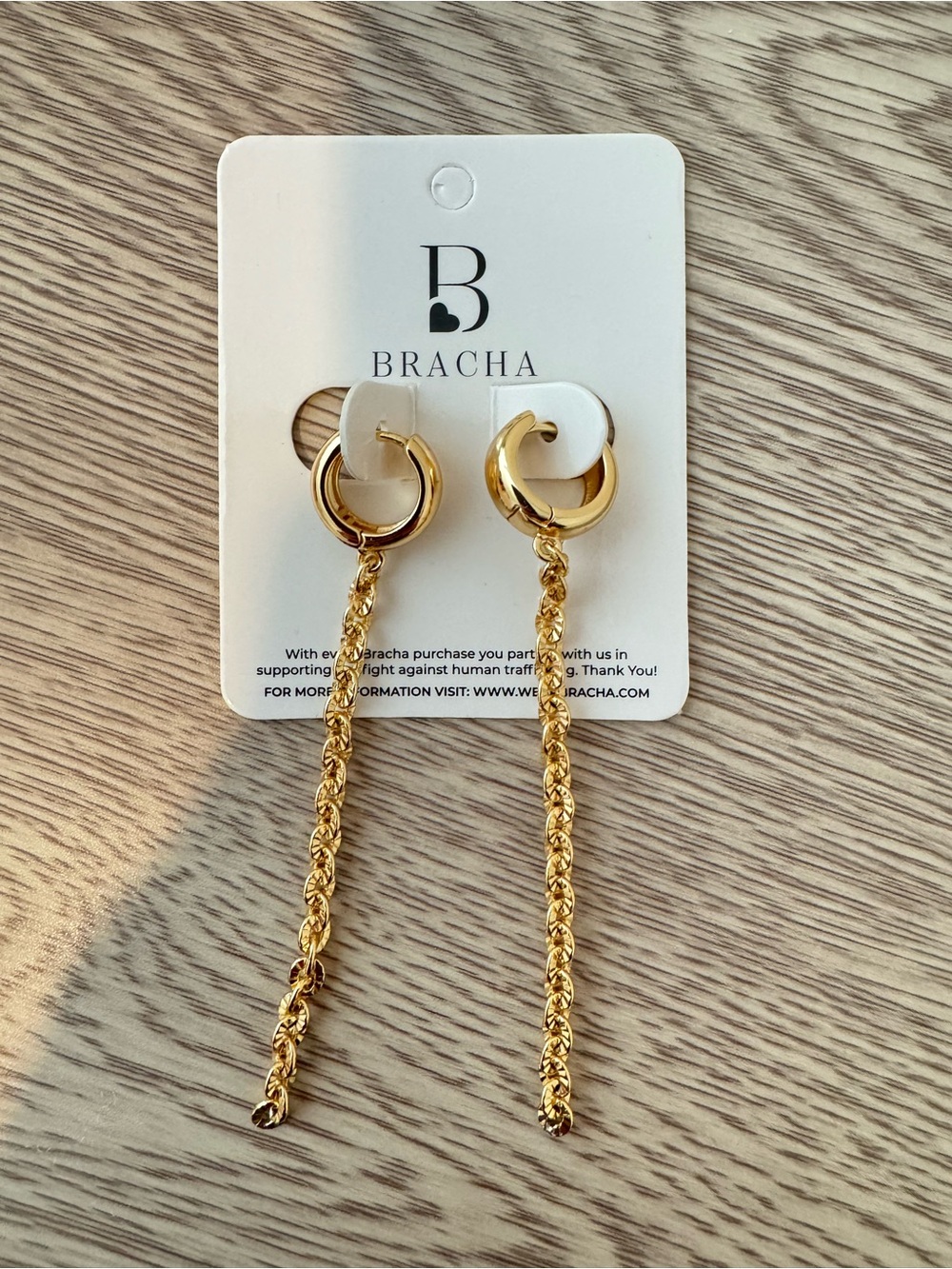 Bracha Gold Rope Drop Hoop Earrings - Long Twisted Chain